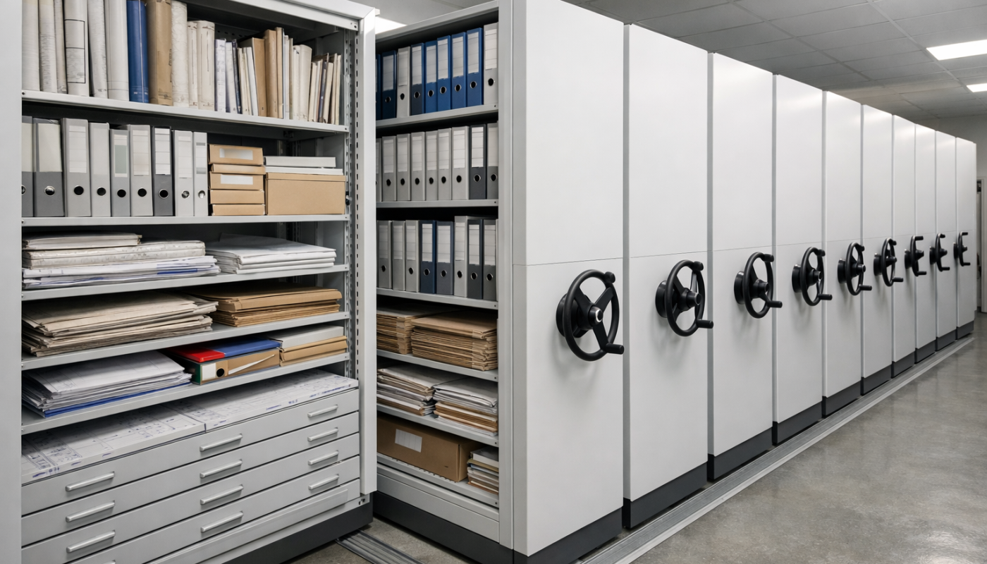 Regały przesuwne do archiwum dokumentów technicznych